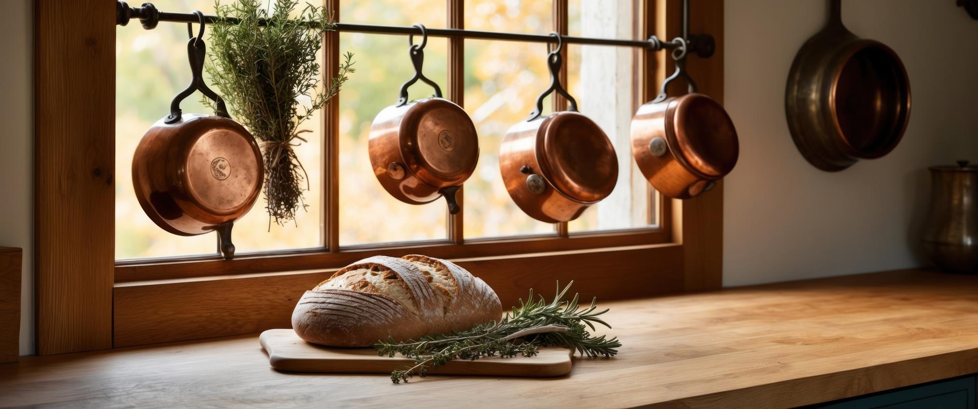 Piccola cucina artigianale con pentole in rame